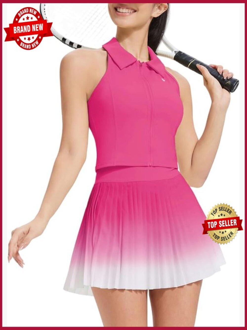 Women's 2 Piece Tennis Skirt Set Pleated Golf Athletic Dress with Shorts